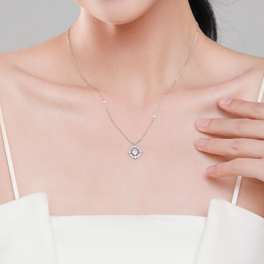 S925 Sterling Silver Full Diamond Geometric Pendant Necklace
