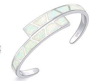 CiNily White & Blue Fire Opal Stone Open Bangles Silver